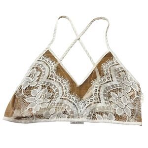 Revolve Hommage Los Angeles Sheer Lace Halter Bralette in White